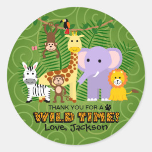 Wild Zoo Animal Oerwoud Safari Verjaardag Dank u Ronde Sticker