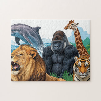 Wild Zoo Animals - Leeuw, Tijger, Dolfijn & Meer Legpuzzel