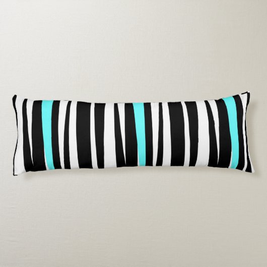 Wild. Zwarte Zebra Stripes w Aqua Lichaamskussen (Achterkant)