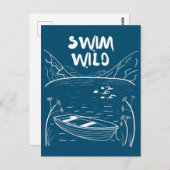 Wild zwemmen met vrienden in meer nabij boot briefkaart (Voorkant / Achterkant)