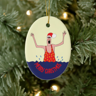 Wild Zwemmen Vrouw Kerstmis Keramisch Ornament
