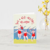 Wild Zwemmen Vrouwen Kerst Kaart (Gele Bloem)