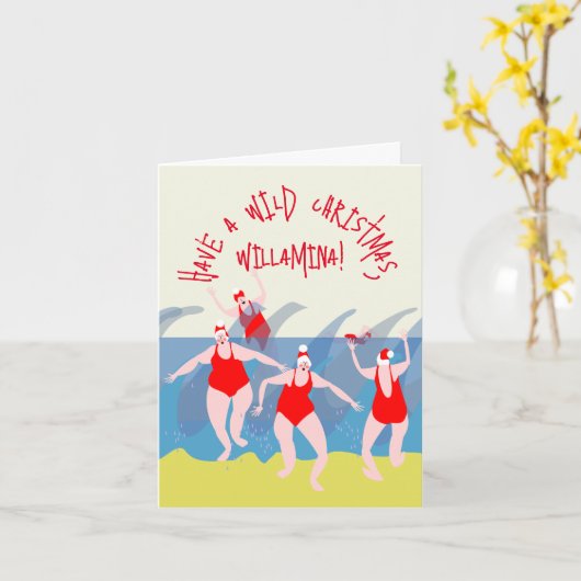 Wild Zwemmen Vrouwen Kerst Kaart (Gele Bloem)