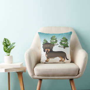Wild Zwijn Draadharige Dachshund Hond Winter Woud Kussen