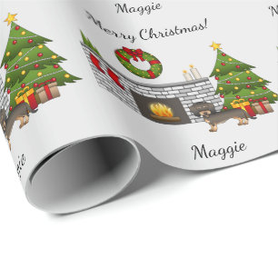 Wild Zwijn Draadharige Dachshund - Kerst Kamer Cadeaupapier