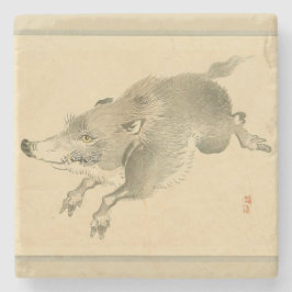 Wild zwijn (Japanse kunst) (door Kono Bairei) Stenen Onderzetter