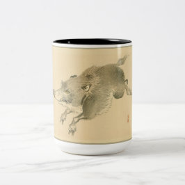 Wild zwijn (Japanse kunst) (door Kono Bairei) Tweekleurige Koffiemok