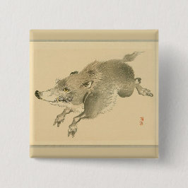 Wild zwijn (Japanse kunst) (door Kono Bairei) Vierkante Button 5,1 Cm