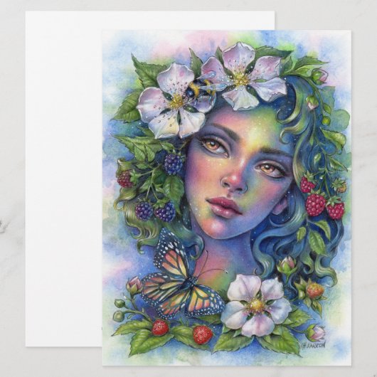 Wildberry Bloom Fairy Elf Fantasy Garden Art Kaart (Voorkant / Achterkant)