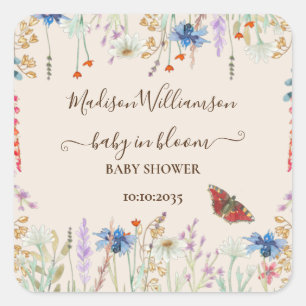 Wildbloem Baby in Baby in bloei Baby shower Vierkante Sticker
