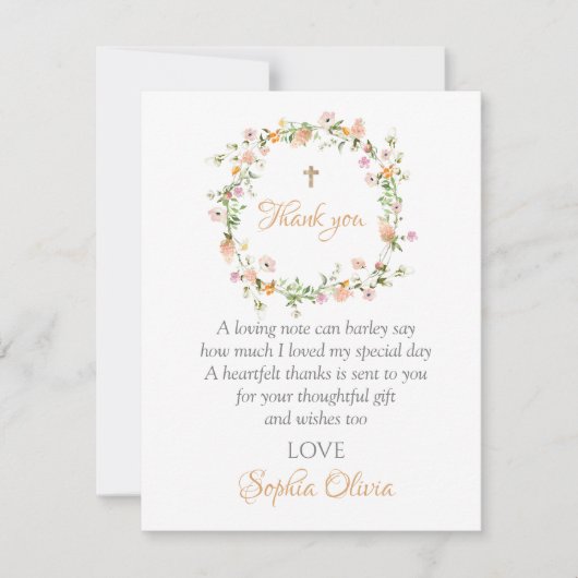 Wildbloem Baptisme Girl Baptisme Hartelijk dank Bedankkaart (Voorkant)