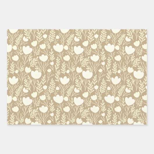 Wildbloem bloeit Eenvoudig Neutrals Aardse Haver C Inpakpapier Vel (Voorkant 2)