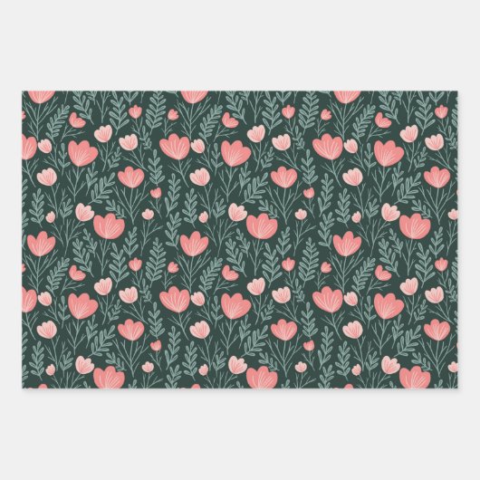 Wildbloem Bloeit Eenvoudig Roze Groen Zoet Chique Inpakpapier Vel (Voorkant)