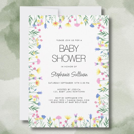 Wildbloem Bloemen Baby shower Kaart