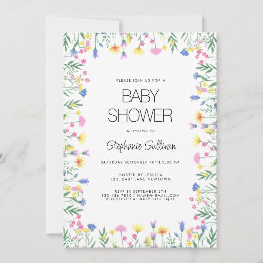 Wildbloem Bloemen Baby shower Kaart (Voorkant)