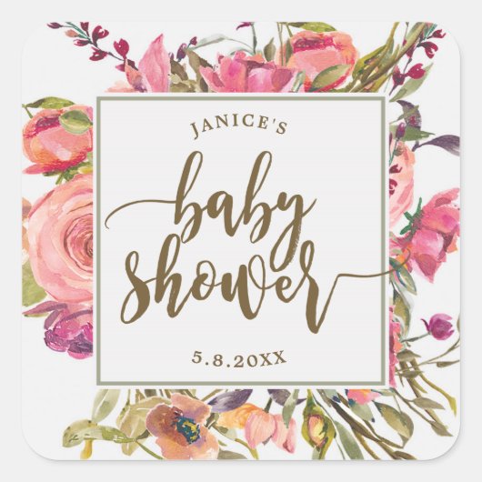 Wildbloem Bloemen baby shower sticker gunsten (Voorkant)