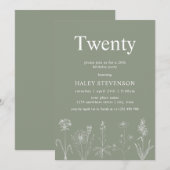 Wildbloem Bloemen Twintig Salie Groen 20ste Verjaa Kaart (Voorkant / Achterkant)