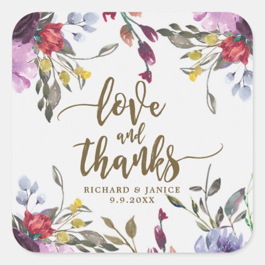 Wildbloem bloemenliefde en bedankt sticker bruilof (Voorkant)