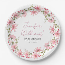 Wildbloem bloemenroze baby shower papieren borden