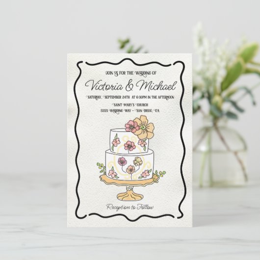 Wildbloem bloementuin Trouwtaart Hand getrokken Kaart (Staand voorkant)