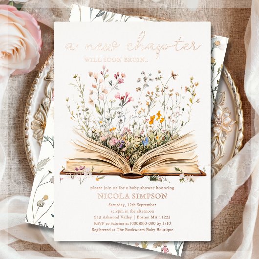 Wildbloem | Boek Thema Baby shower Uitnodiging
