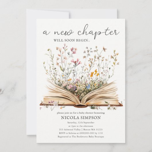 Wildbloem | Boek Thema Baby shower Uitnodiging (Voorkant)