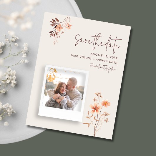 Wildbloem Boho Bruiloft QR Code Save the Date Aankondigingskaart