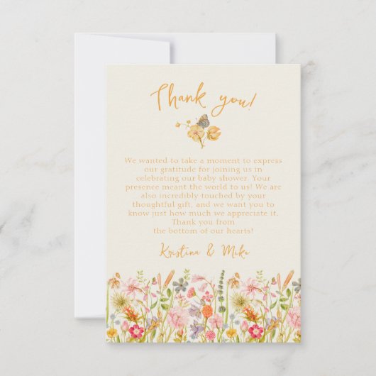 Wildbloem  Botanisch Baby shower Bedankkaart (Voorkant)