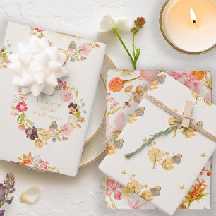 Wildbloem  Botanisch Baby shower Inpakpapier Vel