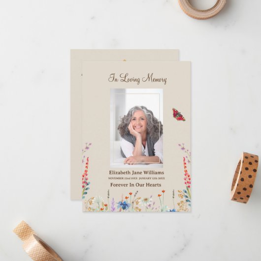 Wildbloem & boter begrafenisgebed notitiekaartje (Voorkant / Achterkant in situ)