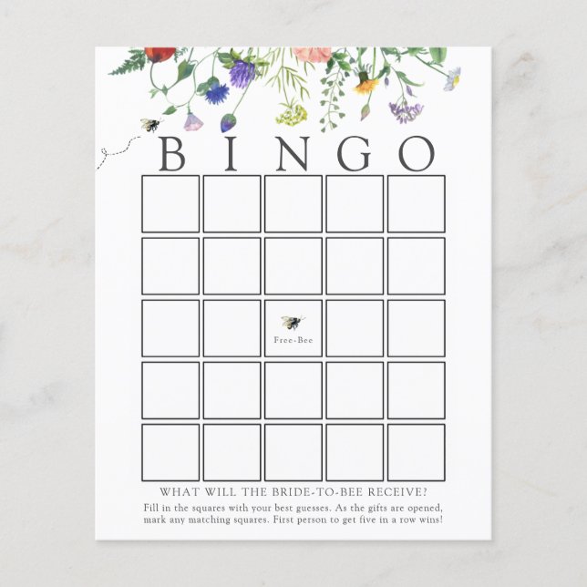 Wildbloem Bridal Bingo Game Card (Voorkant)