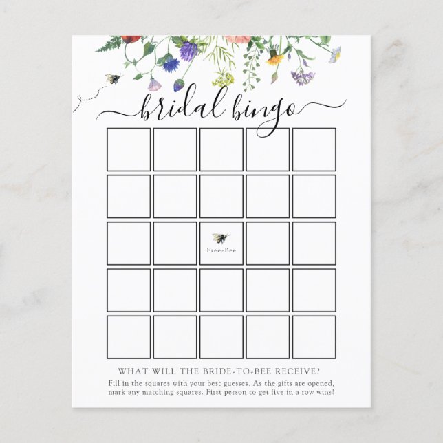Wildbloem Bridal Bingo Game Card (Voorkant)