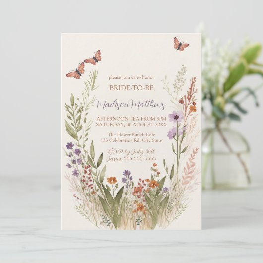 Wildbloem Bridal Shower Invitation Whimsical Kaart (Staand voorkant)