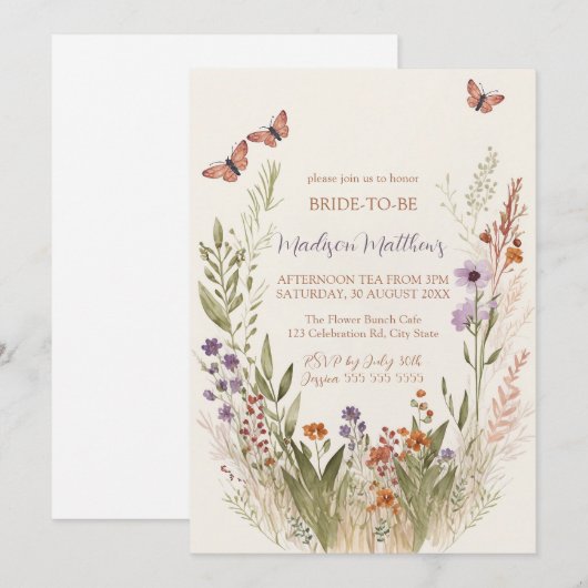 Wildbloem Bridal Shower Invitation Whimsical Kaart (Voorkant / Achterkant)