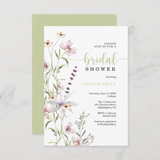 Wildbloem Bridal Shower-uitnodigkaart Kaart (Voorkant / Achterkant)