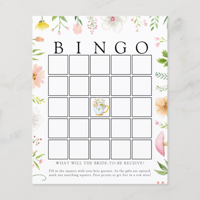 Wildbloem Bridal Tea Bingo Game Card (Voorkant)