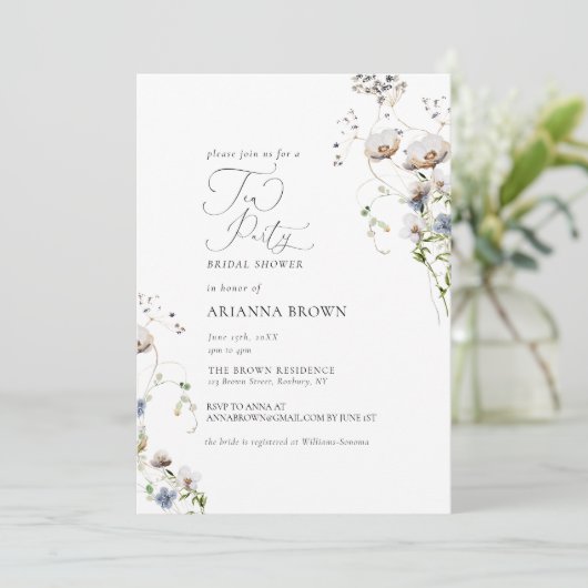 Wildbloem Calligrafie Bridal Shower Invitation Kaart (Staand voorkant)