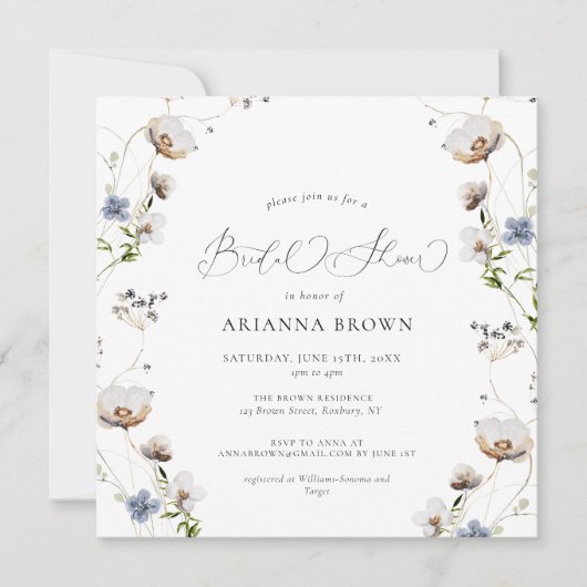 Wildbloem Calligrafie Bridal Shower Invitation Kaart (Voorkant)