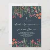 Wildbloem donkerblauw Eerste Heilige Communie Kaart (Voorkant)