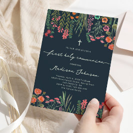 Wildbloem donkerblauw Eerste Heilige Communie Kaart