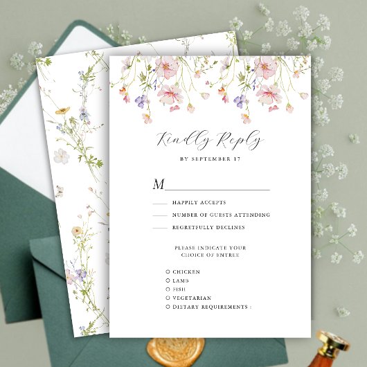 Wildbloem Elegant Modern Floral Whimsical Bruiloft RSVP Kaartje