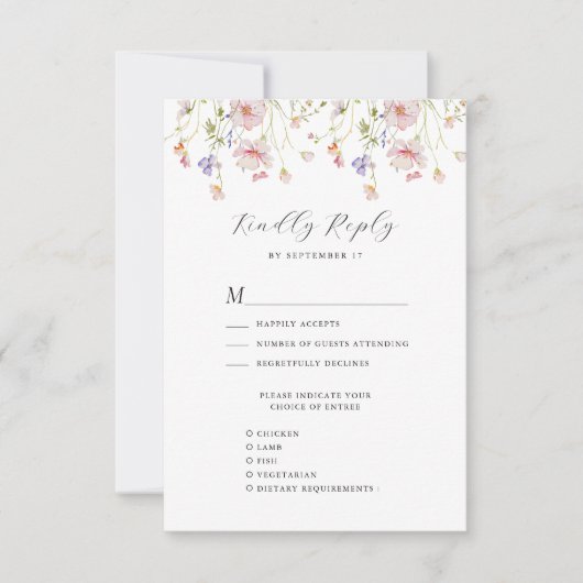Wildbloem Elegant Modern Floral Whimsical Bruiloft RSVP Kaartje (Voorkant)