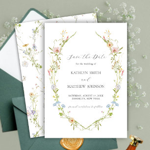 Wildbloem Elegant Modern Floral Wreath Bruiloft Save The Date