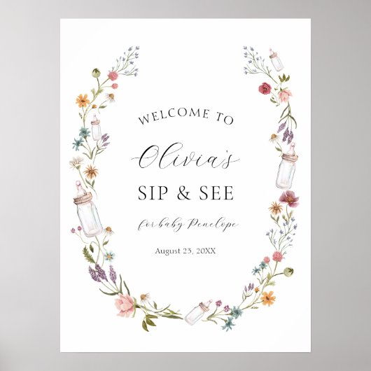 Wildbloem en flessen Baby Sip en See Welcome Poster (Voorkant)