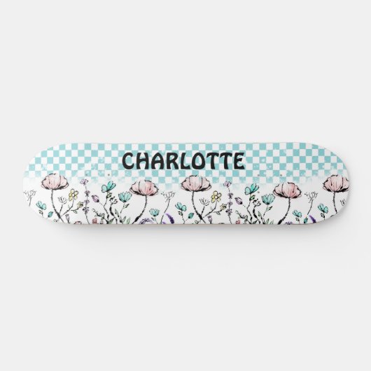 Wildbloem en geruit patroon persoonlijk skateboard (Horizontaal)
