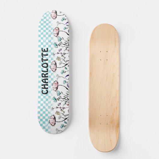 Wildbloem en geruit patroon persoonlijk skateboard (Voorkant)