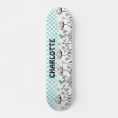 Wildbloem en geruit patroon persoonlijk skateboard (Voorkant)