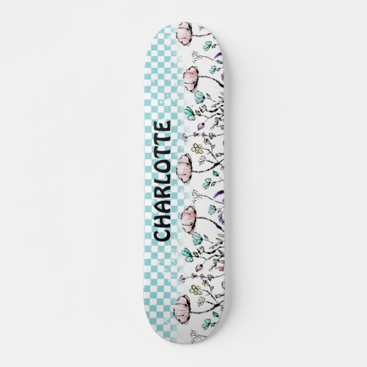 Wildbloem en geruit patroon persoonlijk skateboard (Voorkant)