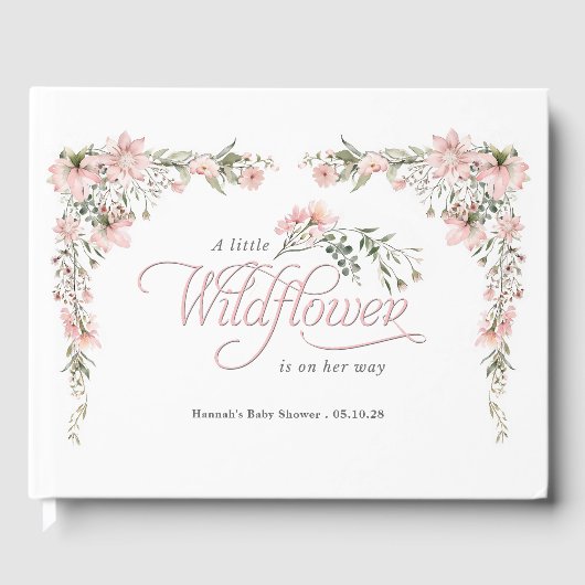 Wildbloem en groen, Elegante baby meisje douche Gastenboek (Voorkant)