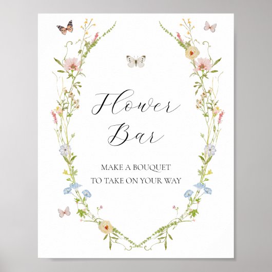 Wildbloem en vlinders Bloem Boeket Bar Teken Poster (Voorkant)
